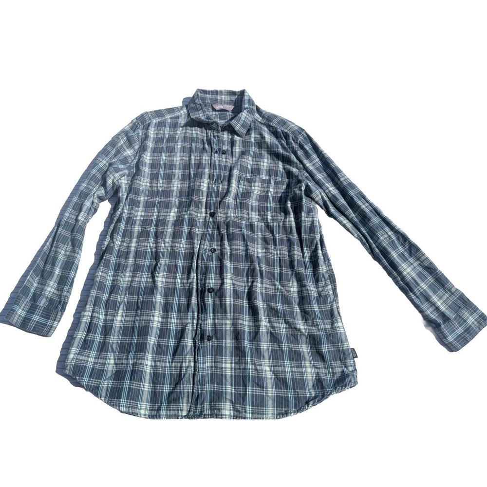 The North Face Women's L Plaid Gray Button Down Shirt Long Sleeve Chest Pocket